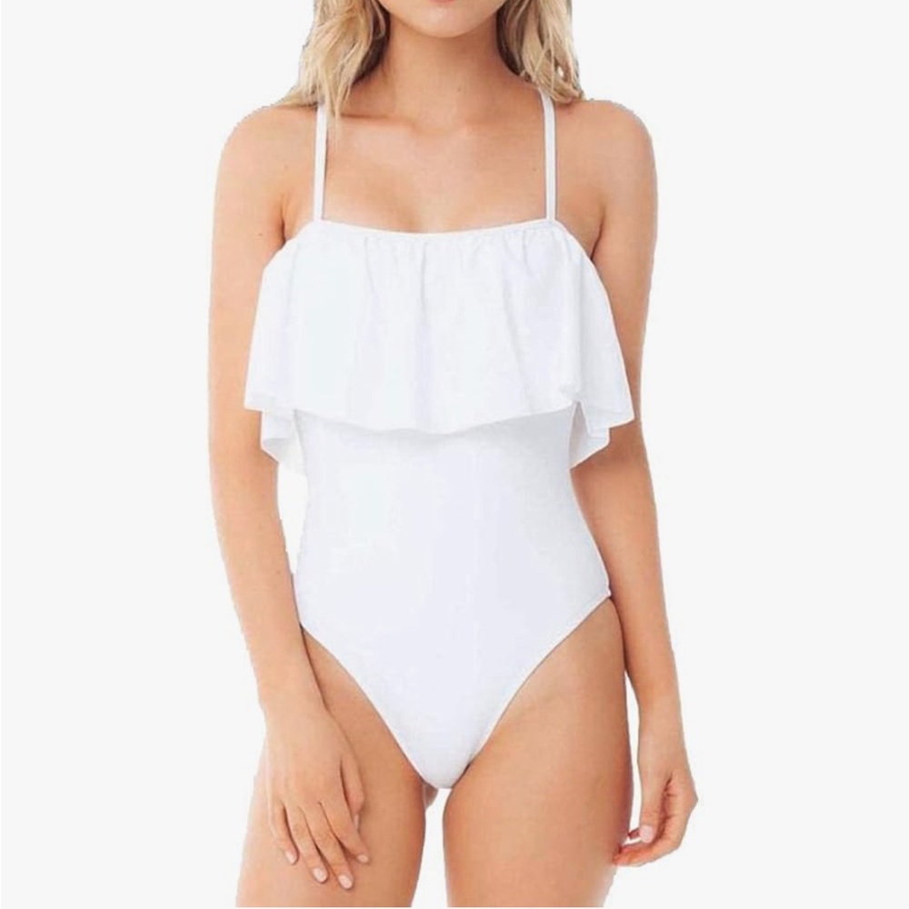 New Large Sugar Coast by Lolli Swim White Ruffle Flounce One Piece Swimsuit